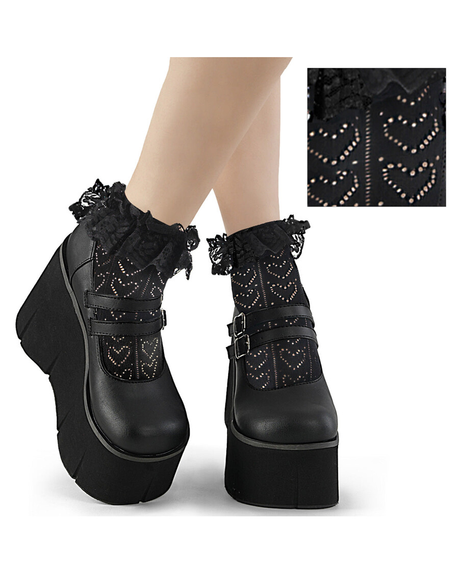 Demonia Cult Heart Net Ruffle Sock