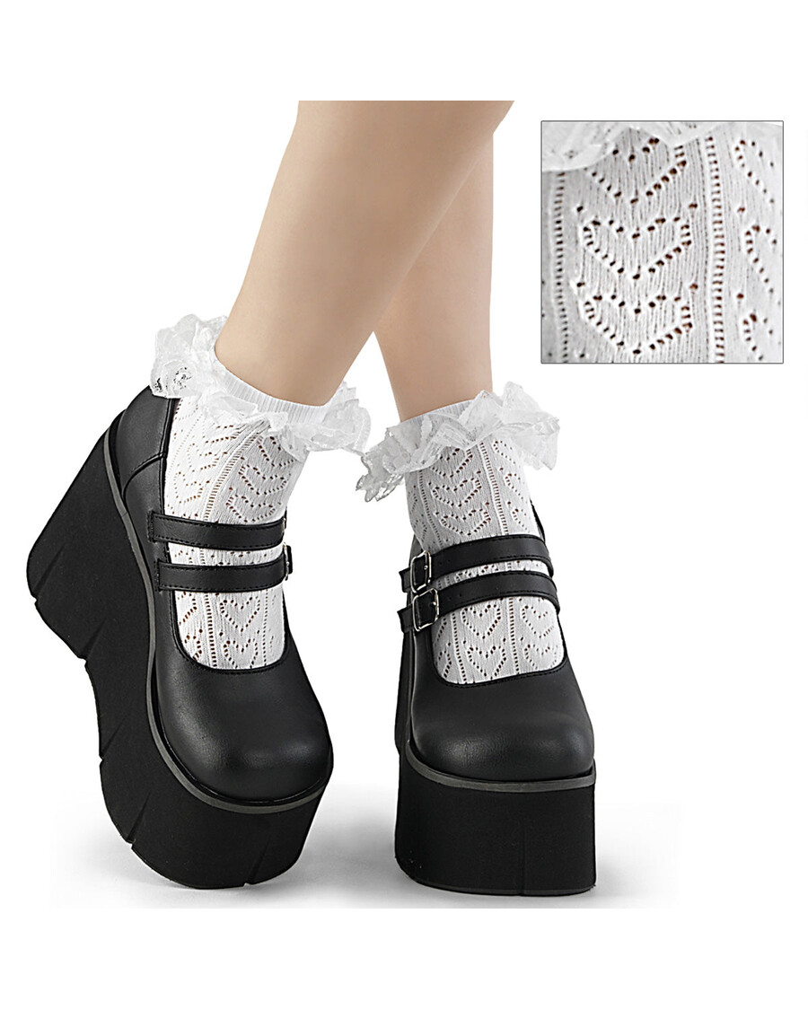 Demonia Cult Heart Net Ruffle Sock